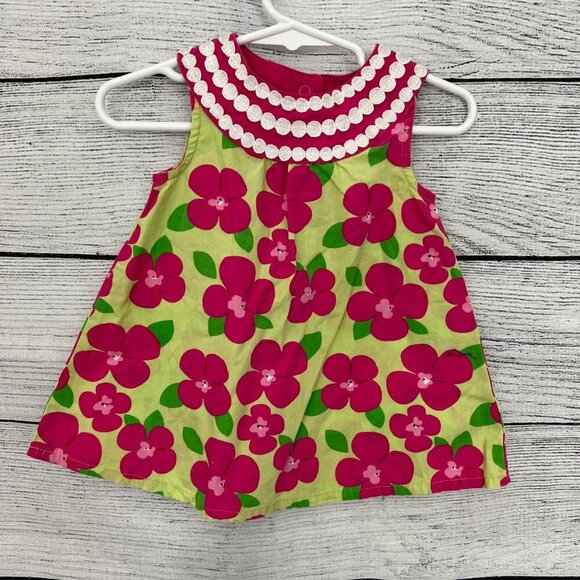 Gymboree Baby Floral Sleeveless Dress With Pink Flowers & Green, Size 6-12 mth - Picture 1 of 2